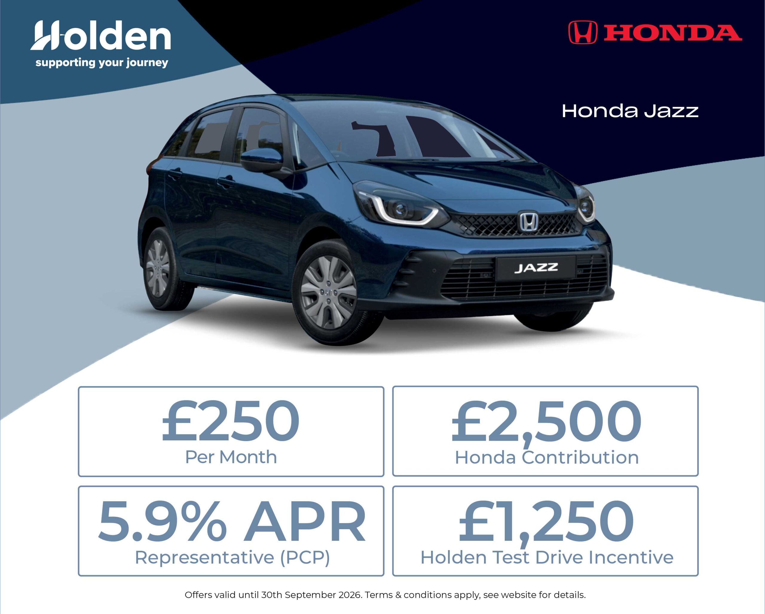Honda Jazz personal contract plan headline offer banner with a call to action to see more offers.