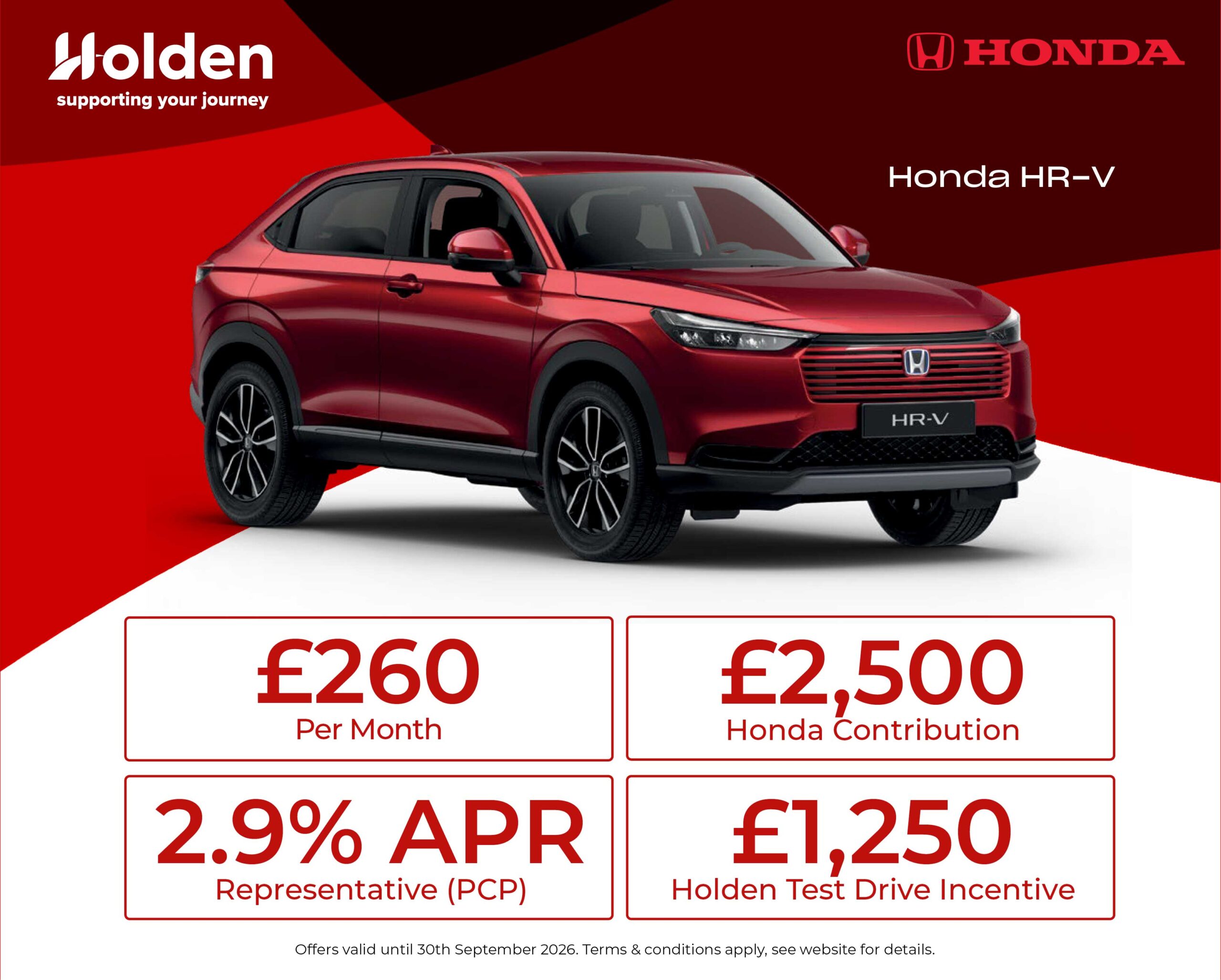 Honda HR-V personal contract plan headline offer banner with a call to action to see more offers.