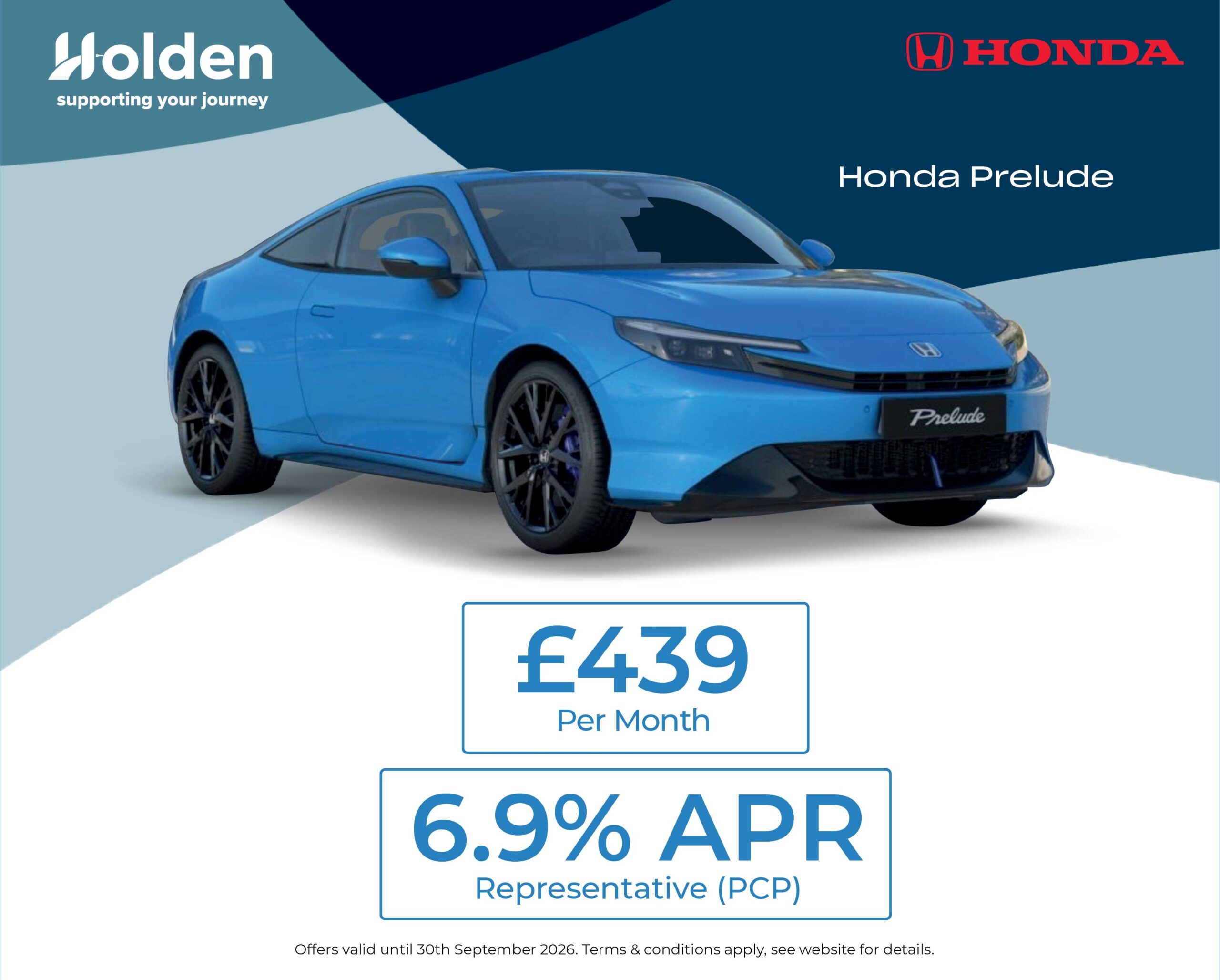Honda Prelude personal contract plan headline offer banner with a call to action to see more offers.