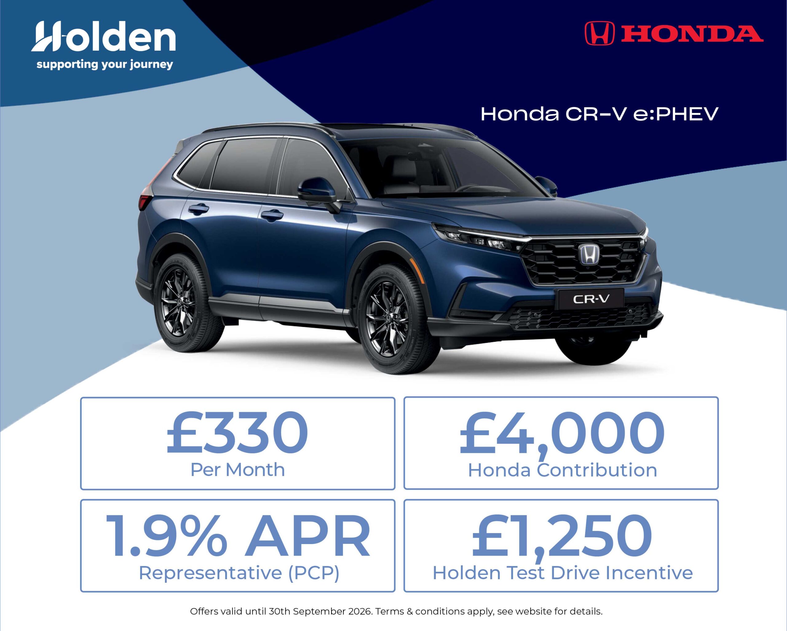 Honda CR-V e:PHEV personal contract plan headline offer banner with a call to action to see more offers.
