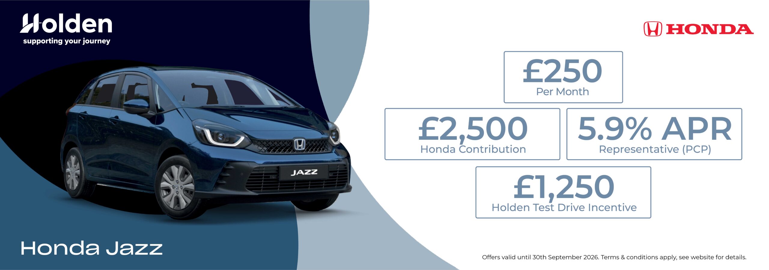 Honda Jazz personal contract plan headline offer banner with a call to action to see more offers.