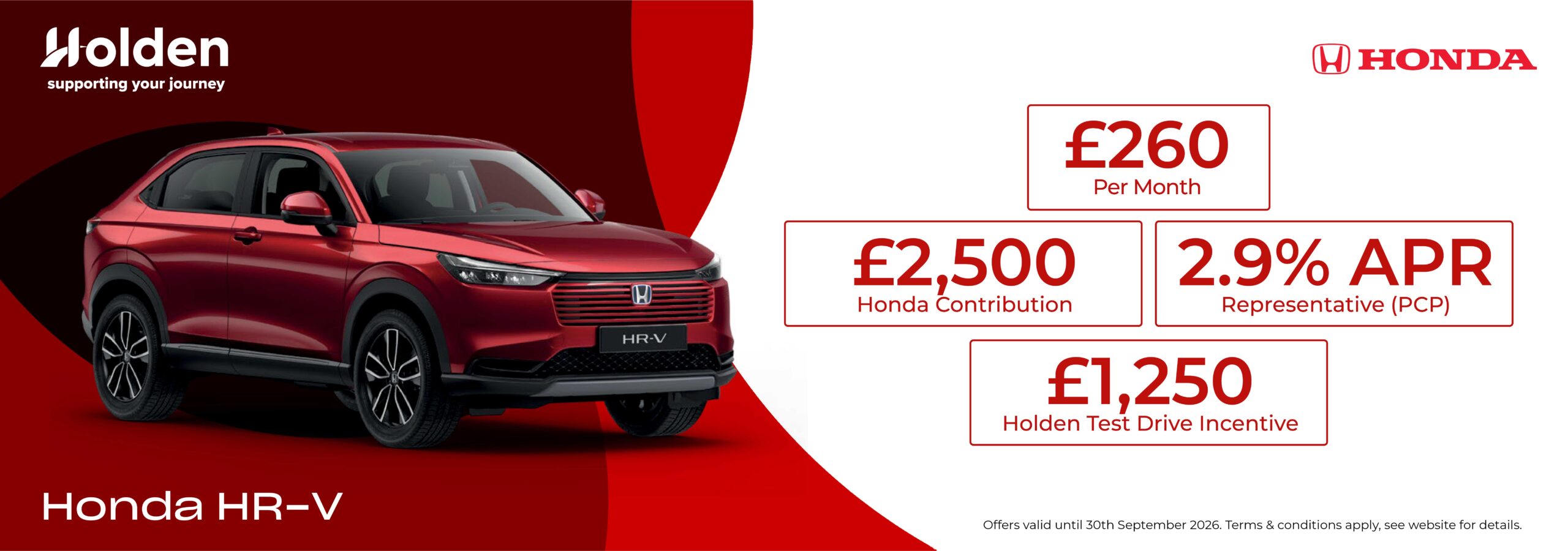 Honda HR-V personal contract plan headline offer banner with a call to action to see more offers.