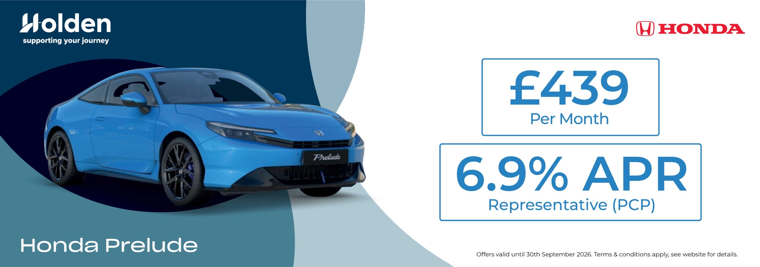 Honda Prelude personal contract plan headline offer banner with a call to action to see more offers.