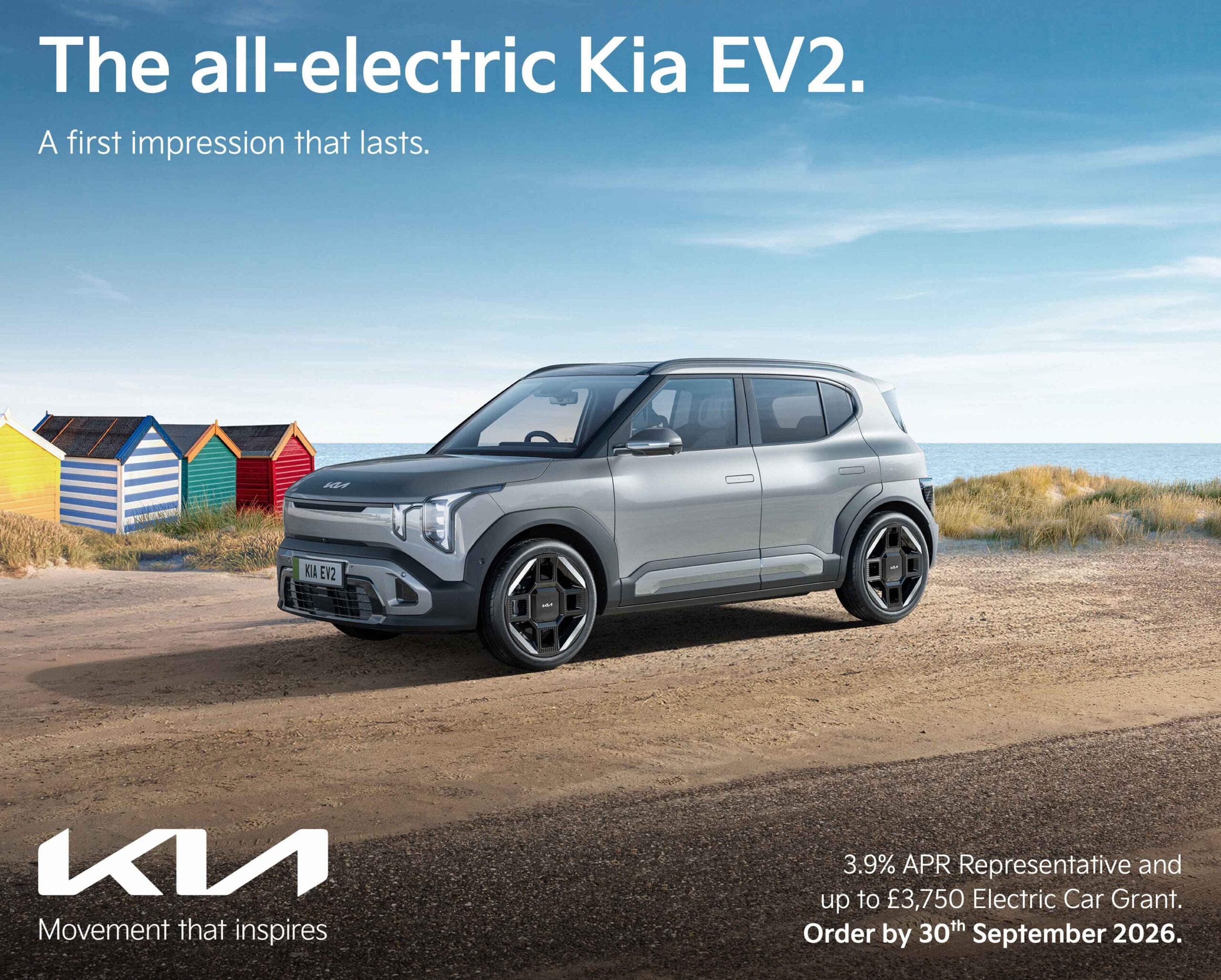 Kia EV2 personal contract plan headline offer banner with a call to action to see more offers.