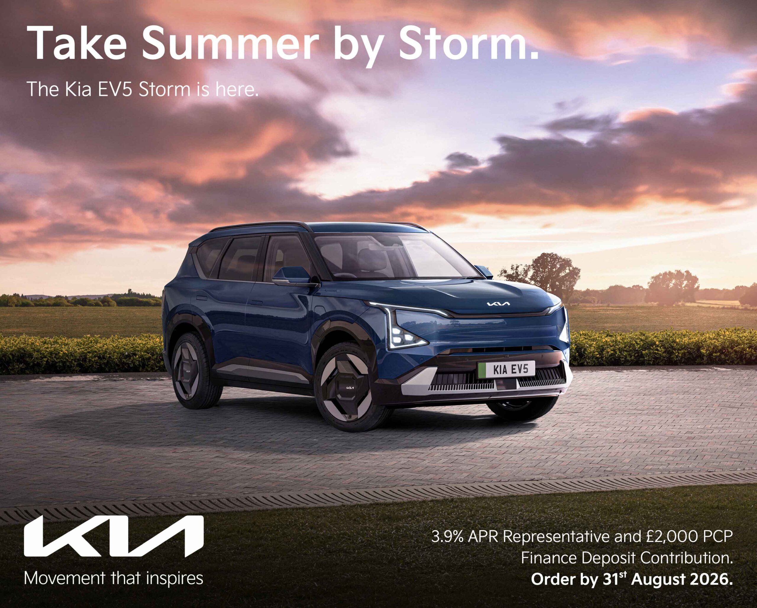 Kia EV5 Storm personal contract plan headline offer banner with a call to action to see more offers.