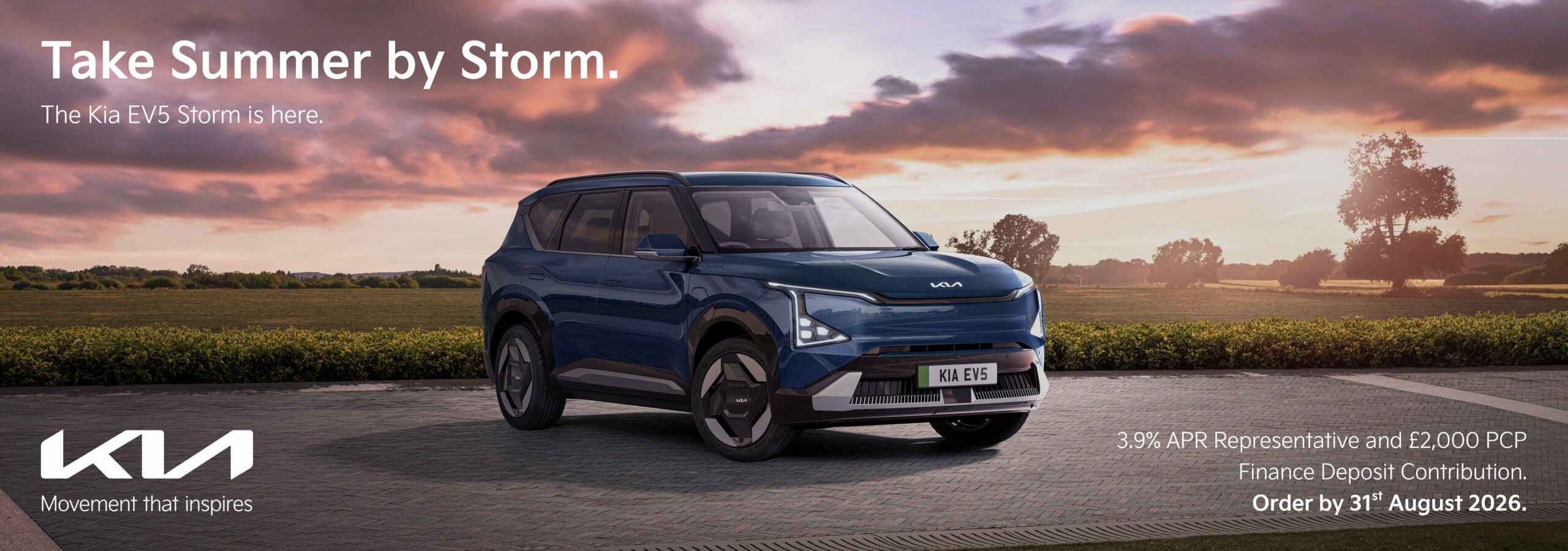 Kia EV5 Storm personal contract plan headline offer banner with a call to action to see more offers.
