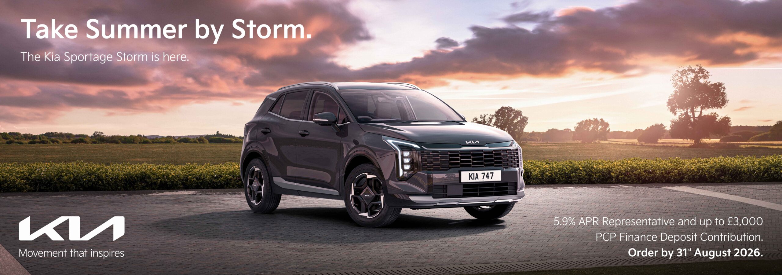 Kia Sportage Storm personal contract plan headline offer banner with a call to action to see more offers.