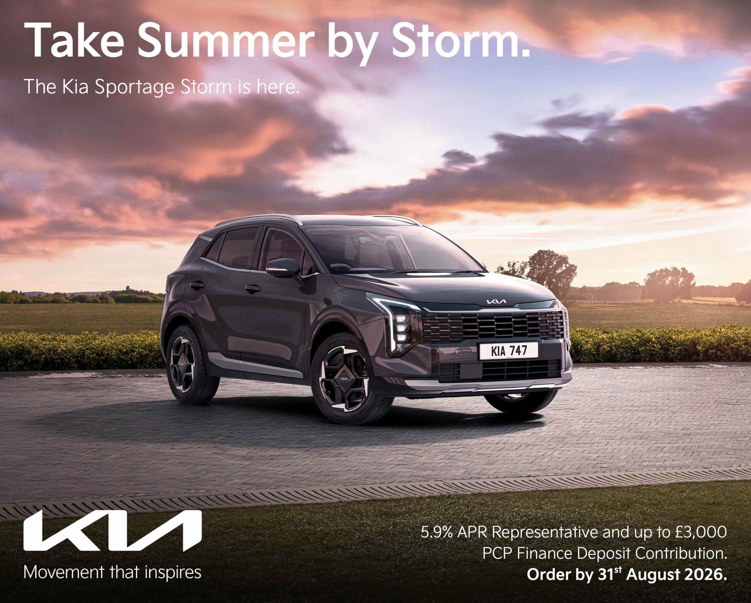 Kia Sportage Storm personal contract plan headline offer banner with a call to action to see more offers.