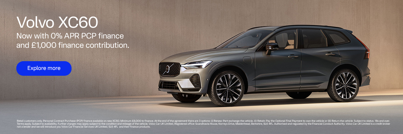 Volvo XC60 personal contract plan headline offer banner with a call to action to see more offers.