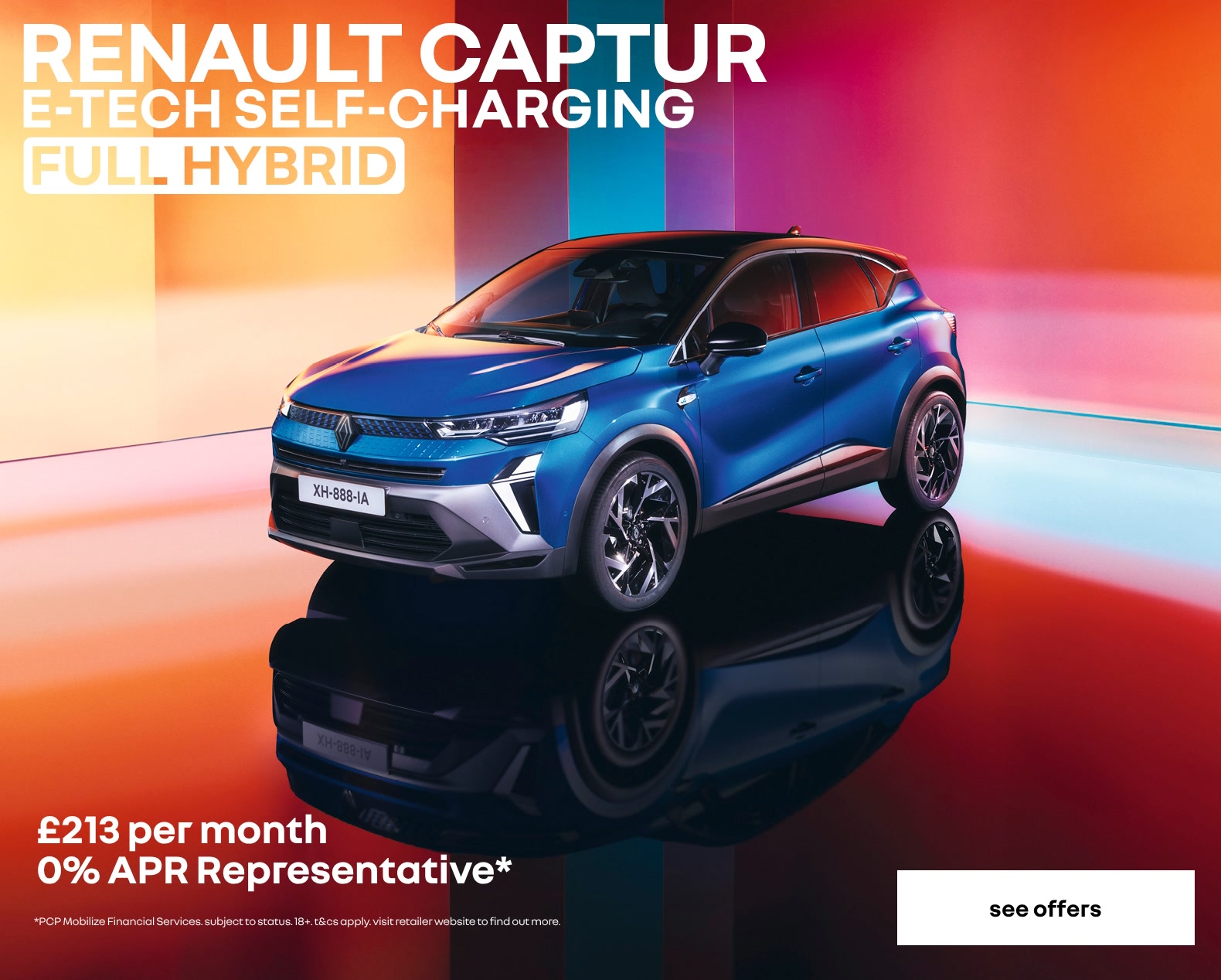 Renault Captur personal contract plan headline offer banner with a call to action to see more offers.