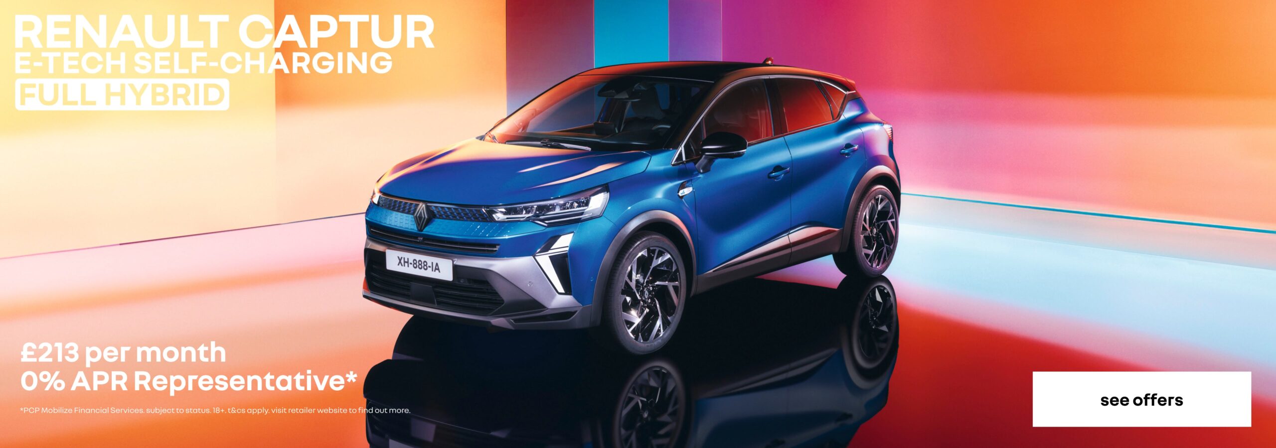 Renault Captur personal contract plan headline offer banner with a call to action to see more offers.