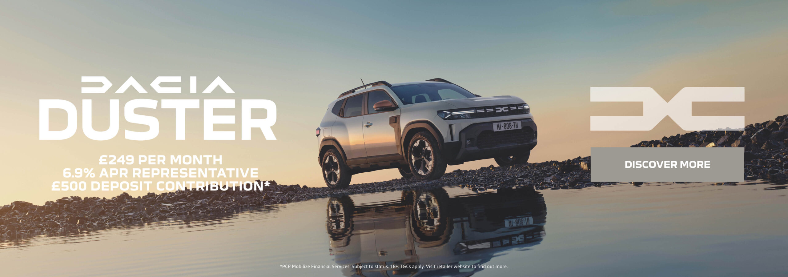 Dacia Duster PCP finance offer from £249 per month, 6.9% APR representative and £500 deposit contribution. Terms and Conditions apply.