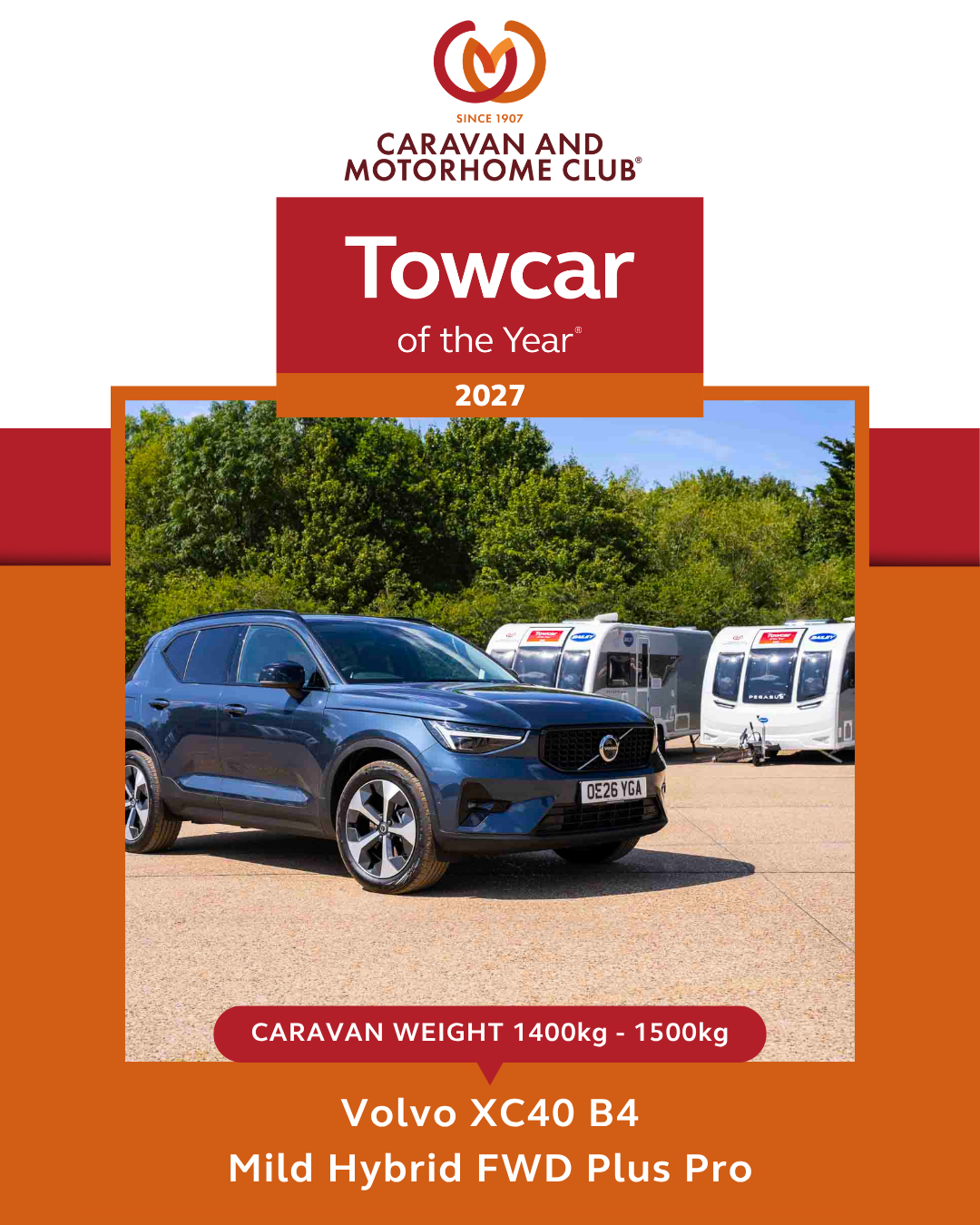 Volvo XC40 B4 Caravan Weight 1400-1500kg Winner 2027